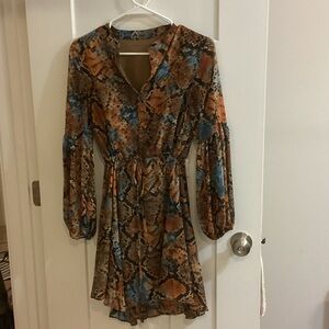 Elegant Long Sleeve Snake Print Dress